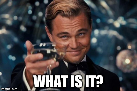 Leonardo Dicaprio Cheers Meme | WHAT IS IT? | image tagged in memes,leonardo dicaprio cheers | made w/ Imgflip meme maker
