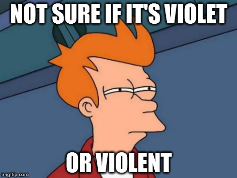 Futurama Fry Meme | NOT SURE IF IT'S VIOLET OR VIOLENT | image tagged in memes,futurama fry | made w/ Imgflip meme maker