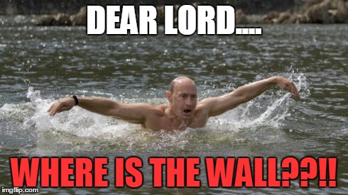 Putin Swimming | DEAR LORD.... WHERE IS THE WALL??!! | image tagged in putin swimming | made w/ Imgflip meme maker