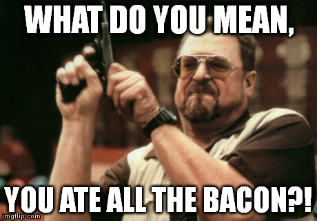 Not the wisest to tell me... | WHAT DO YOU MEAN, YOU ATE ALL THE BACON?! | image tagged in memes,am i the only one around here | made w/ Imgflip meme maker