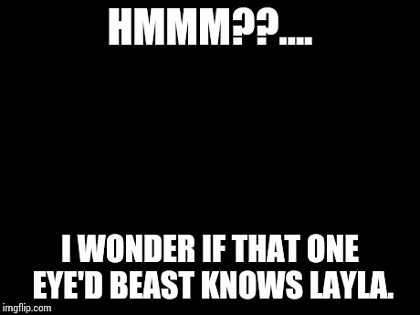 Futurama Fry | HMMM??.... I WONDER IF THAT ONE EYE'D BEAST KNOWS LAYLA. | image tagged in memes,futurama fry | made w/ Imgflip meme maker