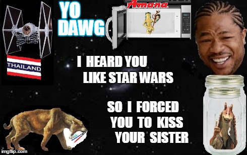Forced...hehe | YO DAWG I  HEARD YOU SO  I  FORCED   YOU  TO  KISS       YOUR  SISTER LIKE STAR WARS | image tagged in yo dawg heard you,yo dawg,star wars | made w/ Imgflip meme maker