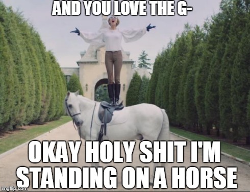 AND YOU LOVE THE G- OKAY HOLY SHIT I'M STANDING ON A HORSE | image tagged in i'm standing on a horse | made w/ Imgflip meme maker