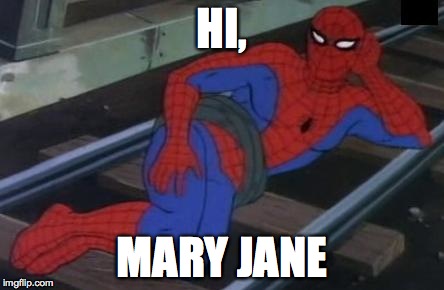 Sexy Railroad Spiderman Meme | HI, MARY JANE | image tagged in memes,sexy railroad spiderman,spiderman | made w/ Imgflip meme maker