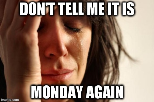First World Problems Meme | DON'T TELL ME IT IS MONDAY AGAIN | image tagged in memes,first world problems | made w/ Imgflip meme maker