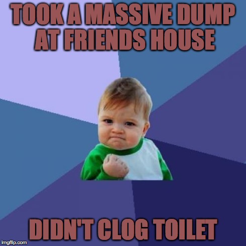 You Spin Me Right Round | TOOK A MASSIVE DUMP AT FRIENDS HOUSE DIDN'T CLOG TOILET | image tagged in memes,success kid,shits,poop | made w/ Imgflip meme maker