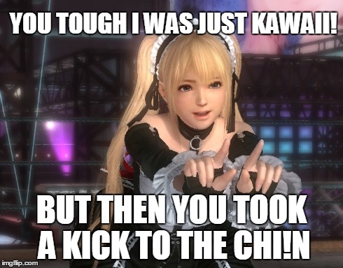You tough i was just Kawaii! | YOU TOUGH I WAS JUST KAWAII! BUT THEN YOU TOOK A KICK TO THE CHI!N | image tagged in dead or alive,capcom,memes,anime is not cartoon,street fighter | made w/ Imgflip meme maker