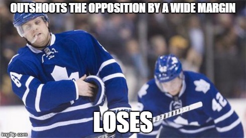 Leafs Logic | OUTSHOOTS THE OPPOSITION BY A WIDE MARGIN LOSES | image tagged in leafs logic,hockey | made w/ Imgflip meme maker