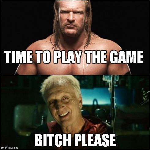 Triple H VS Jigsaw | TIME TO PLAY THE GAME B**CH PLEASE | image tagged in funny,wwe,movies,horror | made w/ Imgflip meme maker