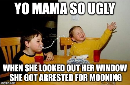 Yo Mamas So Fat | YO MAMA SO UGLY WHEN SHE LOOKED OUT HER WINDOW SHE GOT ARRESTED FOR MOONING | image tagged in memes,yo mamas so fat | made w/ Imgflip meme maker