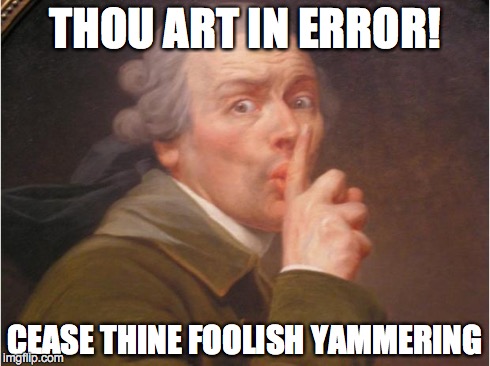 THOU ART IN ERROR! CEASE THINE FOOLISH YAMMERING | image tagged in cease yammering,memes | made w/ Imgflip meme maker