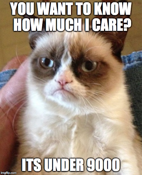 Grumpy Cat Meme | YOU WANT TO KNOW HOW MUCH I CARE? ITS UNDER 9000 | image tagged in memes,grumpy cat | made w/ Imgflip meme maker