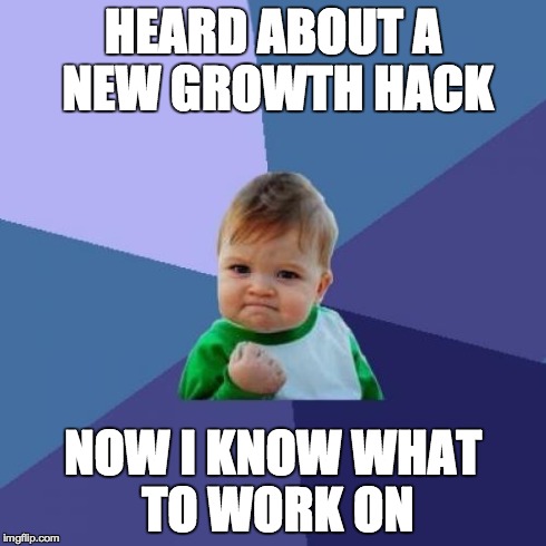 Success Kid Meme | HEARD ABOUT A NEW GROWTH HACK NOW I KNOW WHAT TO WORK ON | image tagged in memes,success kid | made w/ Imgflip meme maker