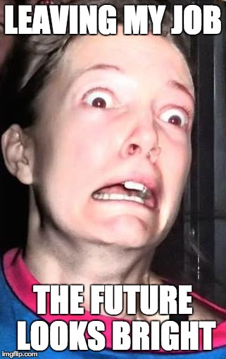 the future is bright | LEAVING MY JOB THE FUTURE LOOKS BRIGHT | image tagged in scared bryde | made w/ Imgflip meme maker