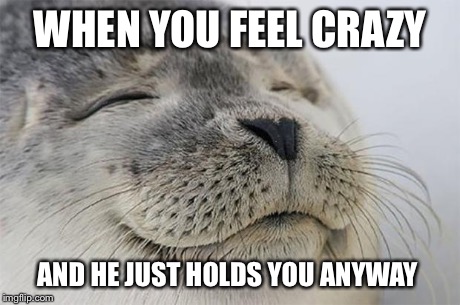 Satisfied Seal Meme | WHEN YOU FEEL CRAZY AND HE JUST HOLDS YOU ANYWAY | image tagged in memes,satisfied seal | made w/ Imgflip meme maker
