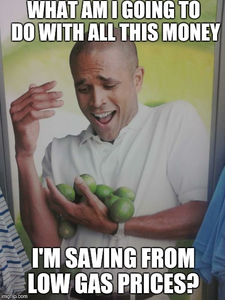 Why Can't I Hold All These Limes Meme | WHAT AM I GOING TO DO WITH ALL THIS MONEY I'M SAVING FROM LOW GAS PRICES? | image tagged in memes,why can't i hold all these limes | made w/ Imgflip meme maker