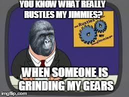 You know what really Rustles my jimmies? | YOU KNOW WHAT REALLY RUSTLES MY JIMMIES? WHEN SOMEONE IS GRINDING MY GEARS | image tagged in you know what really grinds my jimmies,you know what really grinds my gears,memes,meme | made w/ Imgflip meme maker