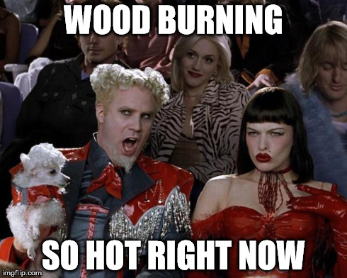 Mugatu So Hot Right Now | WOOD BURNING SO HOT RIGHT NOW | image tagged in memes,mugatu so hot right now | made w/ Imgflip meme maker