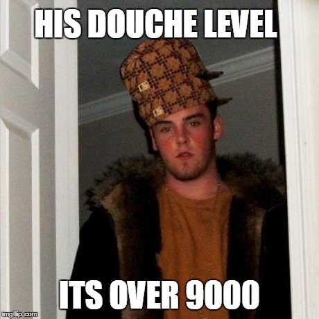 Johnny two hats | HIS DOUCHE LEVEL ITS OVER 9000 | image tagged in memes,scumbag steve,scumbag,dragonballz | made w/ Imgflip meme maker