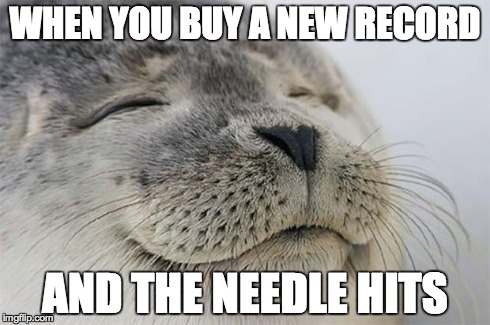 Satisfied Seal Meme | WHEN YOU BUY A NEW RECORD AND THE NEEDLE HITS | image tagged in memes,satisfied seal,adviceanimal | made w/ Imgflip meme maker