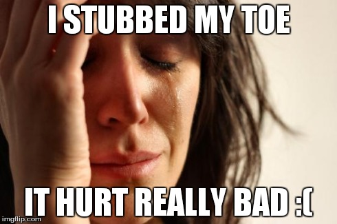 First World Problems Meme | I STUBBED MY TOE IT HURT REALLY BAD :( | image tagged in memes,first world problems | made w/ Imgflip meme maker