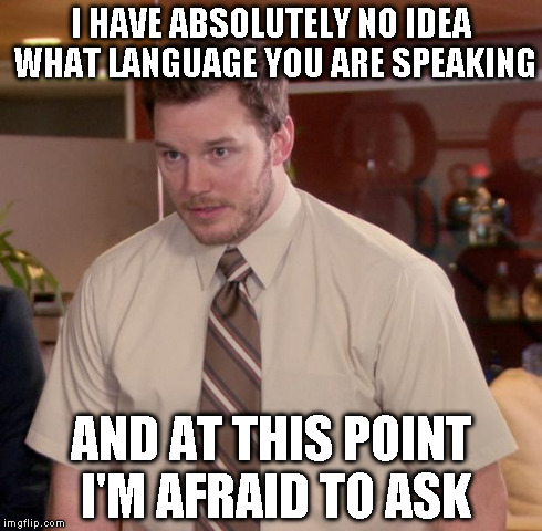 Afraid To Ask Andy Meme | I HAVE ABSOLUTELY NO IDEA WHAT LANGUAGE YOU ARE SPEAKING AND AT THIS POINT I'M AFRAID TO ASK | image tagged in memes,afraid to ask andy | made w/ Imgflip meme maker