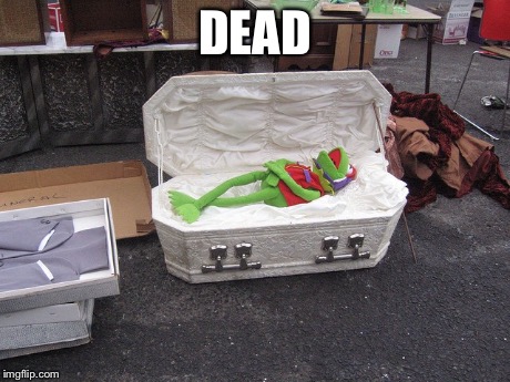 DEAD | image tagged in kermit the frog,dead,casket,meme | made w/ Imgflip meme maker
