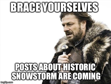 Brace Yourselves X is Coming Meme | BRACE YOURSELVES POSTS ABOUT HISTORIC SNOWSTORM ARE COMING | image tagged in memes,brace yourselves x is coming | made w/ Imgflip meme maker
