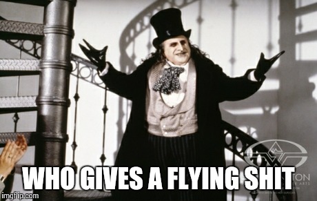 The penguin | WHO GIVES A FLYING SHIT | image tagged in penguin,batman,danny devito,flippers,awesome | made w/ Imgflip meme maker