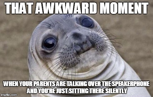 Awkward Moment Sealion Meme | THAT AWKWARD MOMENT WHEN YOUR PARENTS ARE TALKING OVER THE SPEAKERPHONE AND YOU'RE JUST SITTING THERE SILENTLY | image tagged in memes,awkward moment sealion | made w/ Imgflip meme maker