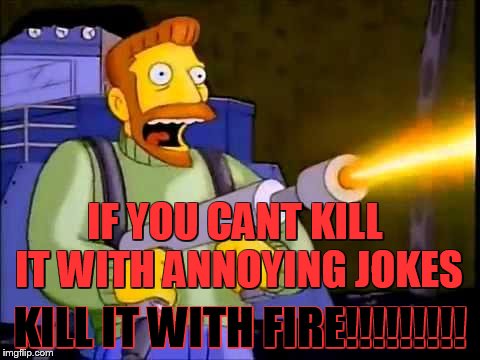 Kill it with fire | IF YOU CANT KILL IT WITH ANNOYING JOKES KILL IT WITH FIRE!!!!!!!!! | image tagged in kill it with fire | made w/ Imgflip meme maker