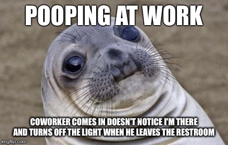 Awkward Moment Sealion Meme | POOPING AT WORK COWORKER COMES IN DOESN'T NOTICE I'M THERE AND TURNS OFF THE LIGHT WHEN HE LEAVES THE RESTROOM | image tagged in memes,awkward moment sealion,AdviceAnimals | made w/ Imgflip meme maker