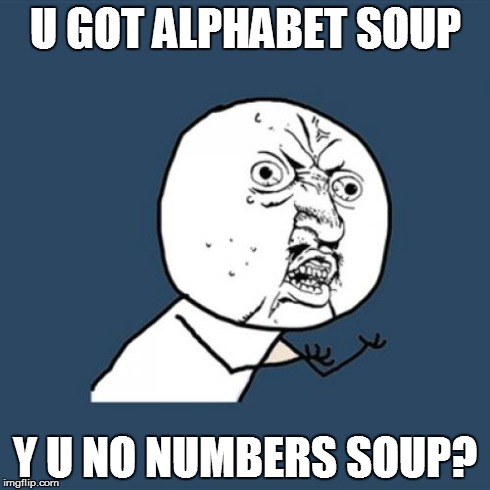 Y U No Meme | U GOT ALPHABET SOUP Y U NO NUMBERS SOUP? | image tagged in memes,y u no | made w/ Imgflip meme maker