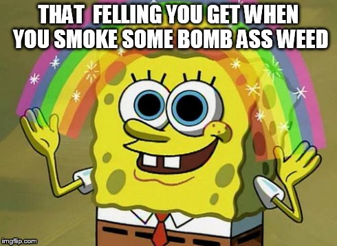 Imagination Spongebob Meme | THAT  FELLING YOU GET WHEN YOU SMOKE SOME BOMB ASS WEED | image tagged in memes,imagination spongebob | made w/ Imgflip meme maker
