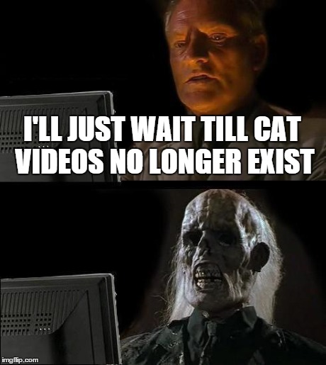 I'll Just Wait Here | I'LL JUST WAIT TILL CAT VIDEOS NO LONGER EXIST | image tagged in memes,ill just wait here | made w/ Imgflip meme maker