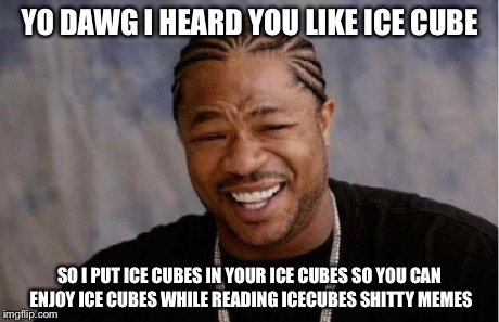 Yo Dawg Heard You Meme | YO DAWG I HEARD YOU LIKE ICE CUBE SO I PUT ICE CUBES IN YOUR ICE CUBES SO YOU CAN ENJOY ICE CUBES WHILE READING ICECUBES SHITTY MEMES | image tagged in memes,yo dawg heard you | made w/ Imgflip meme maker