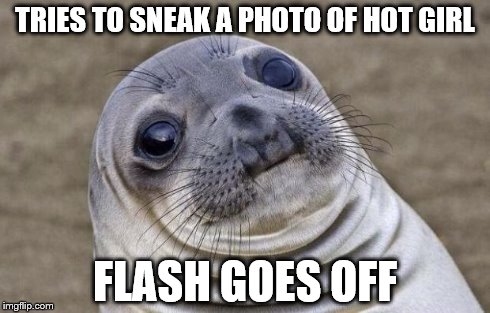 Awkward Moment Sealion | TRIES TO SNEAK A PHOTO OF HOT GIRL FLASH GOES OFF | image tagged in memes,awkward moment sealion | made w/ Imgflip meme maker