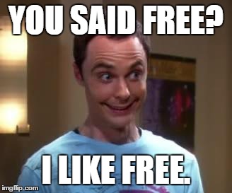 Sheldon Cooper smile | YOU SAID FREE? I LIKE FREE. | image tagged in sheldon cooper smile | made w/ Imgflip meme maker