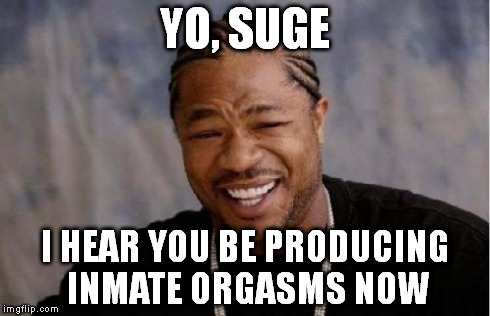 Yo Dawg Heard You | YO, SUGE I HEAR YOU BE PRODUCING INMATE ORGASMS NOW | image tagged in memes,yo dawg heard you | made w/ Imgflip meme maker