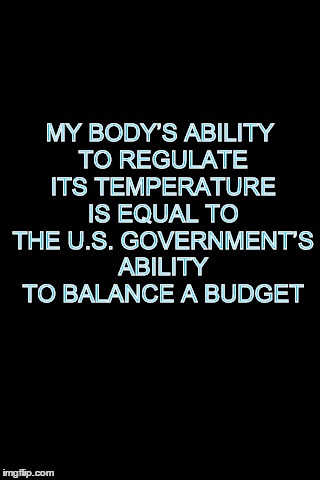 The struggle is real  | MY BODY’S ABILITY TO REGULATE ITS TEMPERATURE IS EQUAL TO THE U.S. GOVERNMENT’S ABILITY TO BALANCE A BUDGET | image tagged in funny memes | made w/ Imgflip meme maker