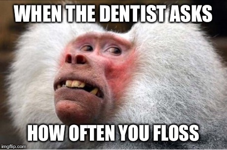 Eh? | WHEN THE DENTIST ASKS HOW OFTEN YOU FLOSS | image tagged in funny,dentist,memes | made w/ Imgflip meme maker