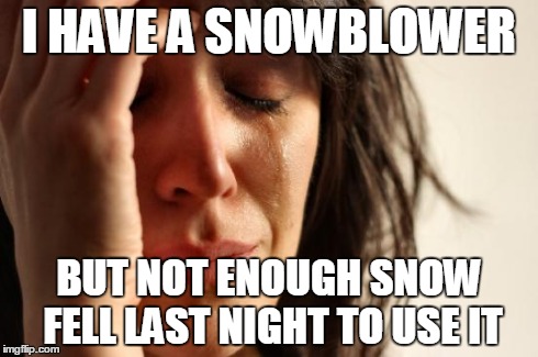 First World Problems | I HAVE A SNOWBLOWER BUT NOT ENOUGH SNOW FELL LAST NIGHT TO USE IT | image tagged in memes,first world problems | made w/ Imgflip meme maker
