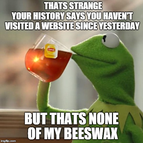 But That's None Of My Business Meme | THATS STRANGE
     YOUR HISTORY SAYS YOU HAVEN'T VISITED A WEBSITE SINCE YESTERDAY BUT THATS NONE OF MY BEESWAX | image tagged in memes,but thats none of my business,kermit the frog | made w/ Imgflip meme maker