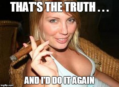 Cigar Babe | THAT'S THE TRUTH . . . AND I'D DO IT AGAIN | image tagged in cigar babe,memes,boobs | made w/ Imgflip meme maker