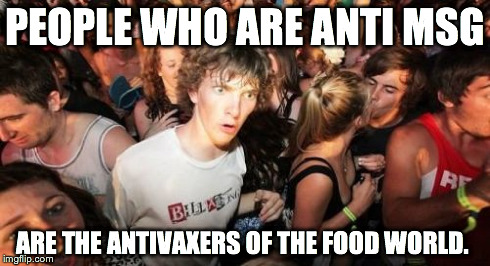 Sudden Clarity Clarence Meme | PEOPLE WHO ARE ANTI MSG ARE THE ANTIVAXERS OF THE FOOD WORLD. | image tagged in memes,sudden clarity clarence | made w/ Imgflip meme maker
