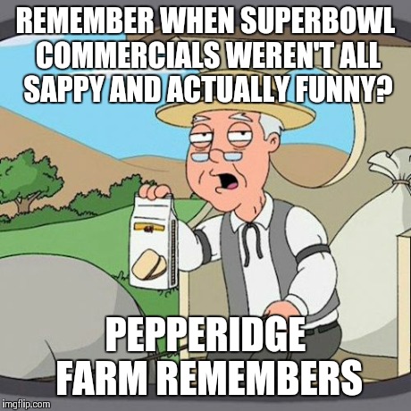 Pepperidge Farm Remembers | REMEMBER WHEN SUPERBOWL COMMERCIALS WEREN'T ALL SAPPY AND ACTUALLY FUNNY? PEPPERIDGE FARM REMEMBERS | image tagged in memes,pepperidge farm remembers | made w/ Imgflip meme maker