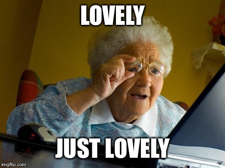 Grandma Finds The Internet Meme | LOVELY JUST LOVELY | image tagged in memes,grandma finds the internet | made w/ Imgflip meme maker