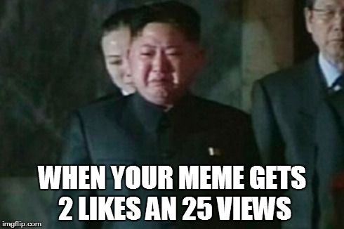 Kim Jong Un Sad Meme | WHEN YOUR MEME GETS 2 LIKES AN 25 VIEWS | image tagged in memes,kim jong un sad | made w/ Imgflip meme maker