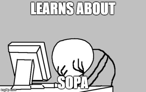 Computer Guy Facepalm | LEARNS ABOUT SOPA | image tagged in memes,computer guy facepalm | made w/ Imgflip meme maker