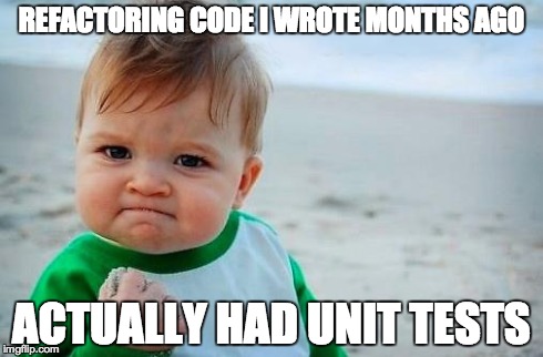 Victory Baby | REFACTORING CODE I WROTE MONTHS AGO ACTUALLY HAD UNIT TESTS | image tagged in victory baby,ProgrammerHumor | made w/ Imgflip meme maker